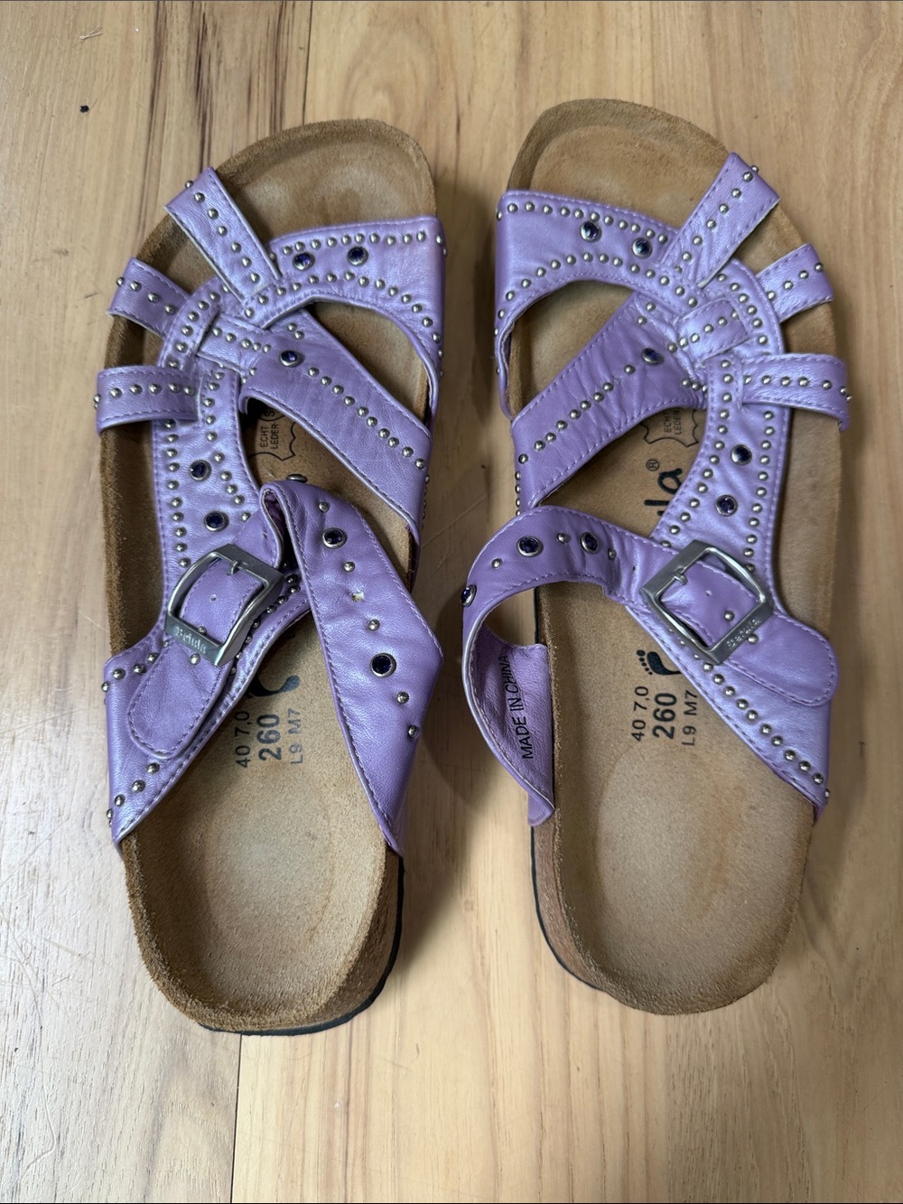 Lilac Studded Women's Slide Sandals with Buckle Accent